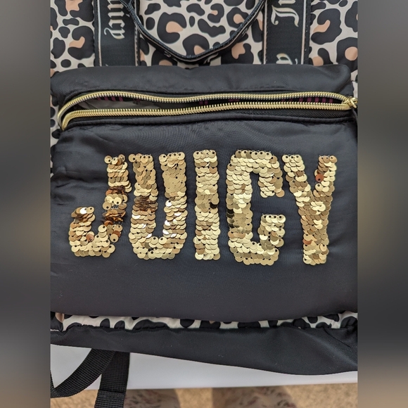 Juicy Couture Kids Leopard Print Gold Sequins Backpack/Knapsack/Carry Handle Bag - Picture 13 of 16